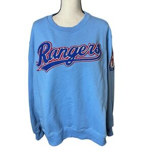 Pro Standard Texas Rangers MLB Crewneck Sweatshirt Blue Chenille Patch Mens 2XL